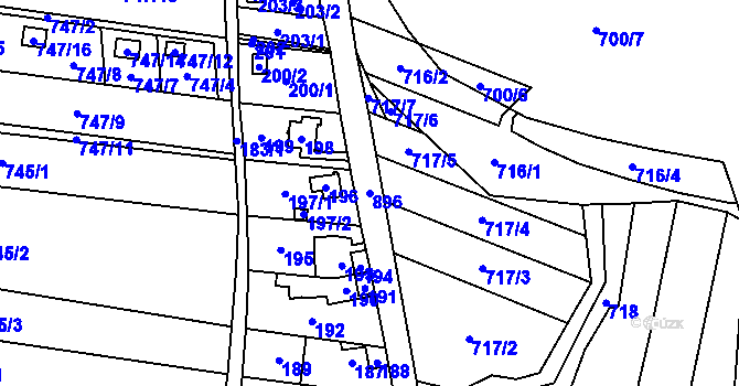 Parcela st. 896 v KÚ Suché Lazce, Katastrální mapa