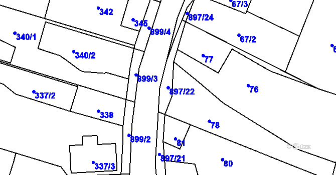 Parcela st. 897/22 v KÚ Suché Lazce, Katastrální mapa