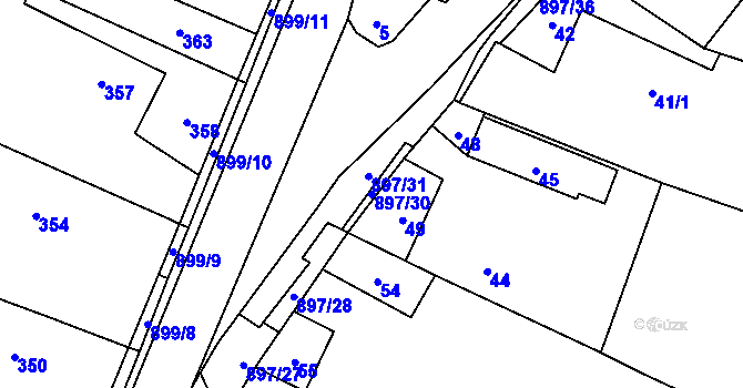 Parcela st. 897/30 v KÚ Suché Lazce, Katastrální mapa