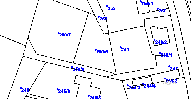 Parcela st. 250/6 v KÚ Suché Lazce, Katastrální mapa