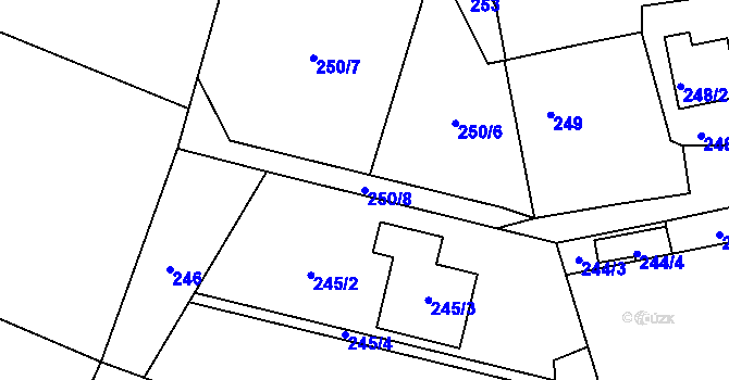 Parcela st. 250/8 v KÚ Suché Lazce, Katastrální mapa