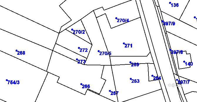 Parcela st. 270/5 v KÚ Suché Lazce, Katastrální mapa