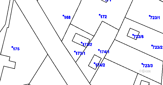Parcela st. 173/2 v KÚ Suché Lazce, Katastrální mapa