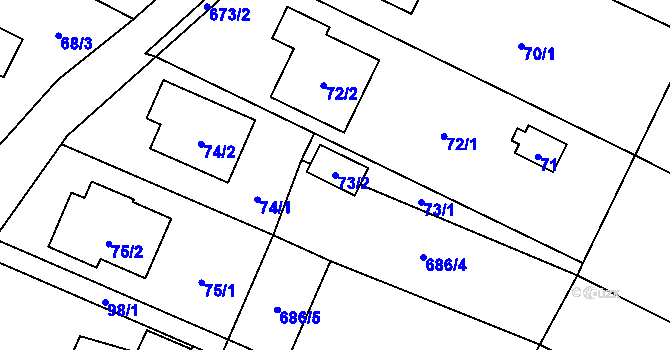 Parcela st. 73/2 v KÚ Suché Lazce, Katastrální mapa