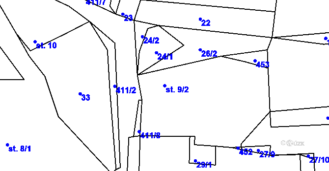 Parcela st. 9/2 v KÚ Liha, Katastrální mapa