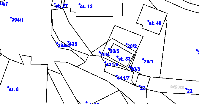 Parcela st. 20/4 v KÚ Liha, Katastrální mapa