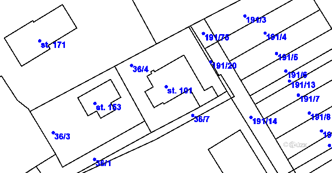 Parcela st. 101 v KÚ Suchodol, Katastrální mapa