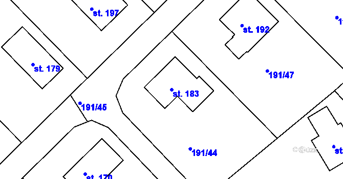 Parcela st. 183 v KÚ Suchodol, Katastrální mapa