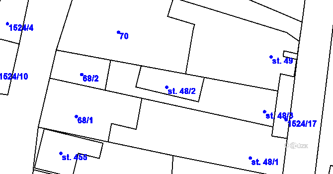 Parcela st. 48/2 v KÚ Suchohrdly u Miroslavi, Katastrální mapa