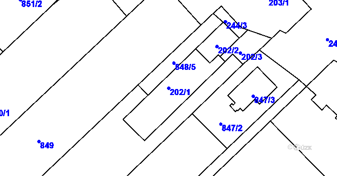 Parcela st. 202/1 v KÚ Suchohrdly u Znojma, Katastrální mapa