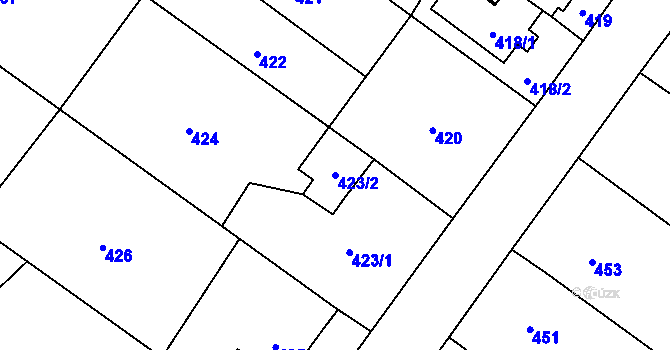 Parcela st. 423/2 v KÚ Suchohrdly u Znojma, Katastrální mapa