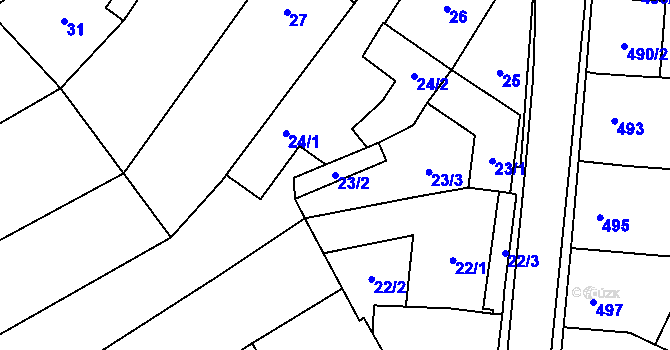 Parcela st. 23/2 v KÚ Suchohrdly u Znojma, Katastrální mapa