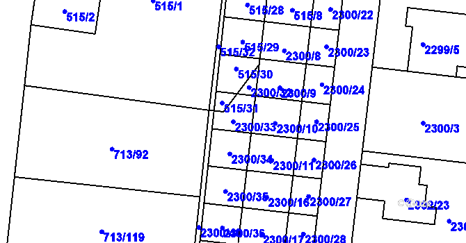 Parcela st. 2300/33 v KÚ Suchohrdly u Znojma, Katastrální mapa