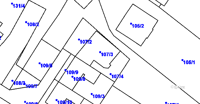 Parcela st. 107/3 v KÚ Suchohrdly u Znojma, Katastrální mapa