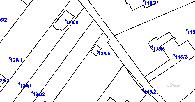 Parcela st. 124/5 v KÚ Suchohrdly u Znojma, Katastrální mapa