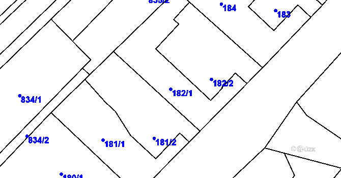 Parcela st. 182/1 v KÚ Suchohrdly u Znojma, Katastrální mapa