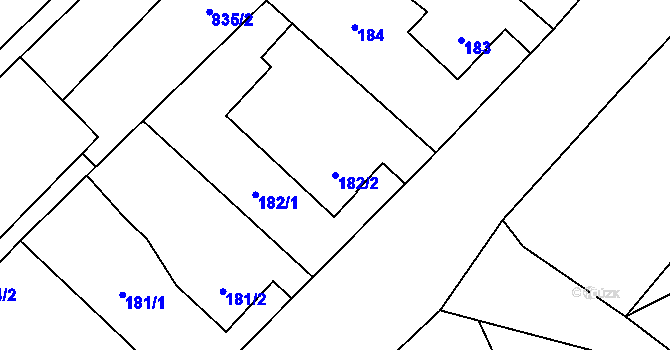 Parcela st. 182/2 v KÚ Suchohrdly u Znojma, Katastrální mapa
