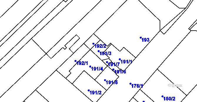 Parcela st. 191/3 v KÚ Suchohrdly u Znojma, Katastrální mapa