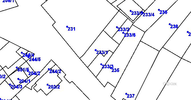 Parcela st. 233/1 v KÚ Suchohrdly u Znojma, Katastrální mapa