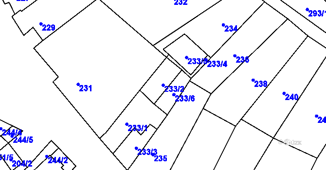 Parcela st. 233/2 v KÚ Suchohrdly u Znojma, Katastrální mapa