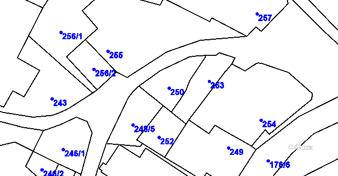 Parcela st. 250 v KÚ Suchohrdly u Znojma, Katastrální mapa