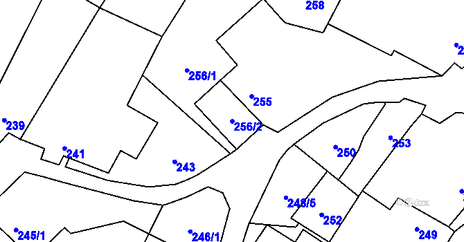 Parcela st. 256/2 v KÚ Suchohrdly u Znojma, Katastrální mapa