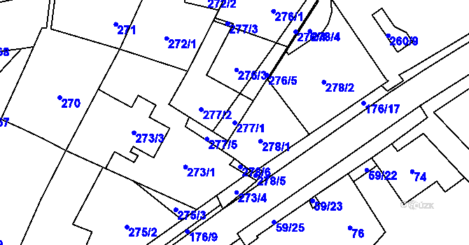 Parcela st. 277/1 v KÚ Suchohrdly u Znojma, Katastrální mapa
