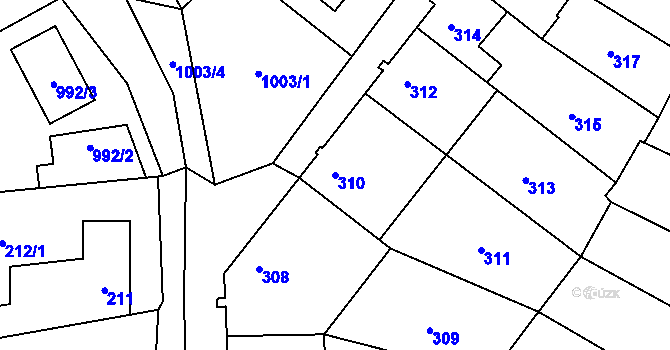 Parcela st. 310 v KÚ Suchohrdly u Znojma, Katastrální mapa