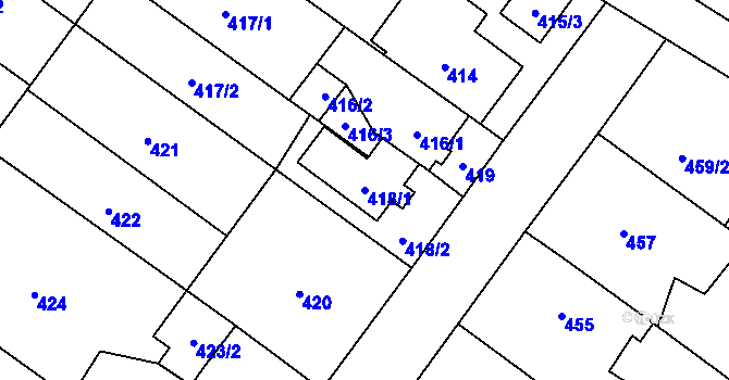 Parcela st. 418/1 v KÚ Suchohrdly u Znojma, Katastrální mapa