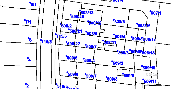 Parcela st. 508/7 v KÚ Suchohrdly u Znojma, Katastrální mapa