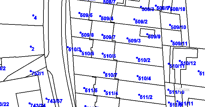 Parcela st. 510/5 v KÚ Suchohrdly u Znojma, Katastrální mapa