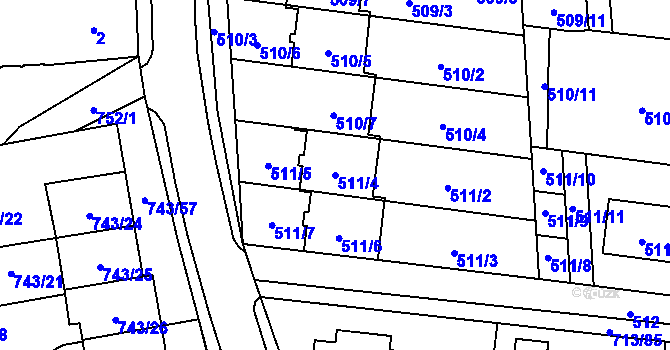 Parcela st. 511/4 v KÚ Suchohrdly u Znojma, Katastrální mapa