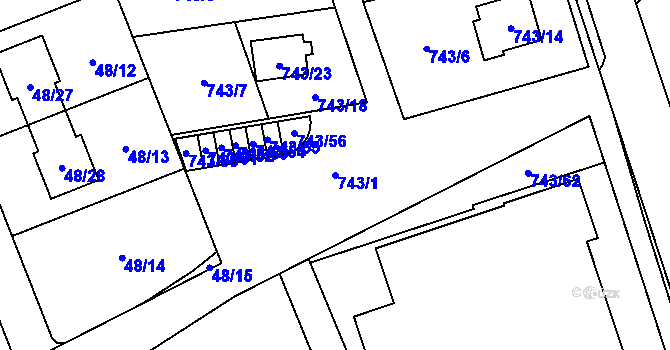 Parcela st. 743/1 v KÚ Suchohrdly u Znojma, Katastrální mapa