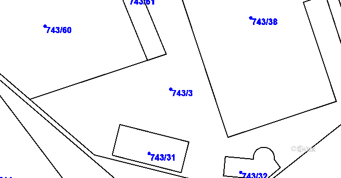 Parcela st. 743/3 v KÚ Suchohrdly u Znojma, Katastrální mapa