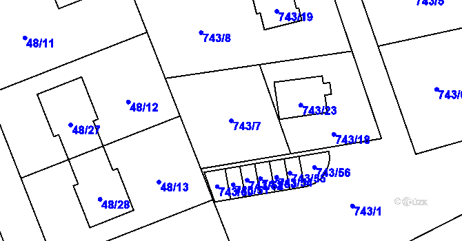 Parcela st. 743/7 v KÚ Suchohrdly u Znojma, Katastrální mapa