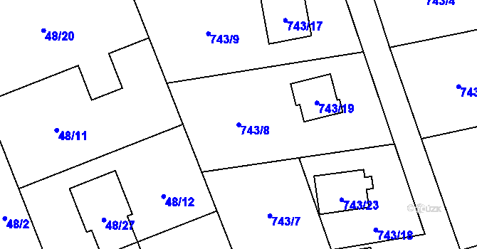 Parcela st. 743/8 v KÚ Suchohrdly u Znojma, Katastrální mapa
