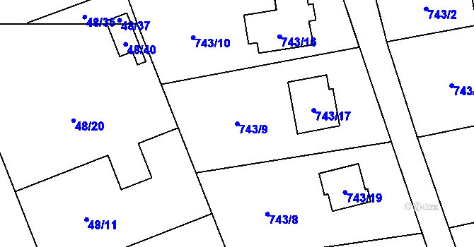 Parcela st. 743/9 v KÚ Suchohrdly u Znojma, Katastrální mapa