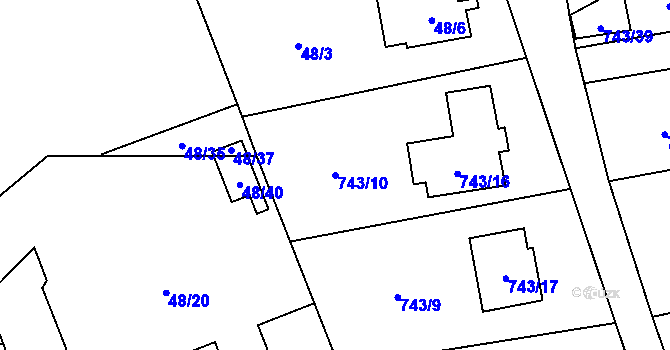 Parcela st. 743/10 v KÚ Suchohrdly u Znojma, Katastrální mapa