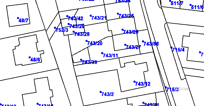 Parcela st. 743/11 v KÚ Suchohrdly u Znojma, Katastrální mapa