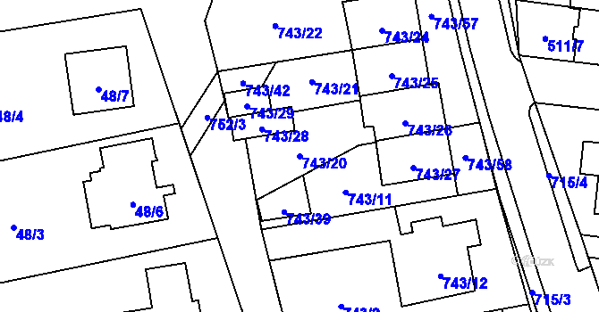 Parcela st. 743/20 v KÚ Suchohrdly u Znojma, Katastrální mapa