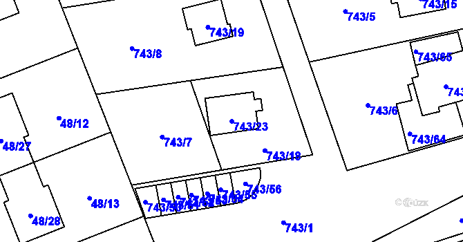Parcela st. 743/23 v KÚ Suchohrdly u Znojma, Katastrální mapa