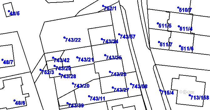 Parcela st. 743/25 v KÚ Suchohrdly u Znojma, Katastrální mapa