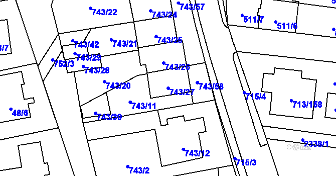 Parcela st. 743/27 v KÚ Suchohrdly u Znojma, Katastrální mapa