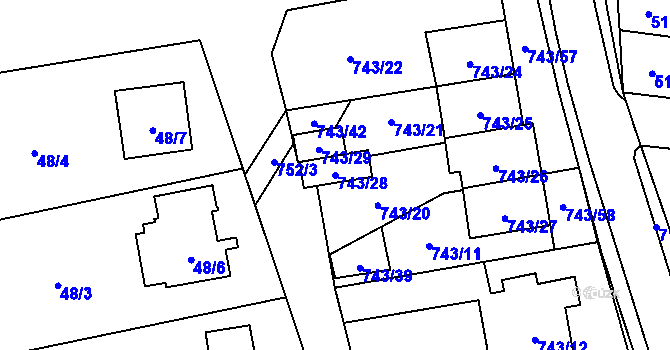 Parcela st. 743/28 v KÚ Suchohrdly u Znojma, Katastrální mapa