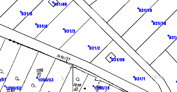 Parcela st. 931/2 v KÚ Suchohrdly u Znojma, Katastrální mapa
