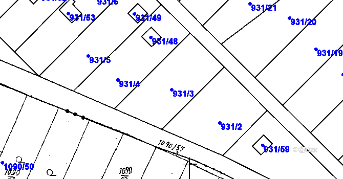 Parcela st. 931/3 v KÚ Suchohrdly u Znojma, Katastrální mapa
