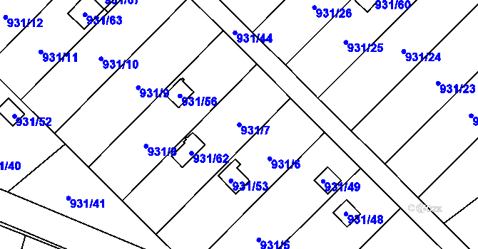 Parcela st. 931/7 v KÚ Suchohrdly u Znojma, Katastrální mapa