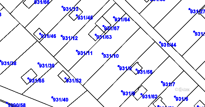 Parcela st. 931/10 v KÚ Suchohrdly u Znojma, Katastrální mapa