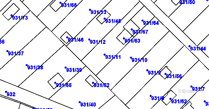 Parcela st. 931/11 v KÚ Suchohrdly u Znojma, Katastrální mapa