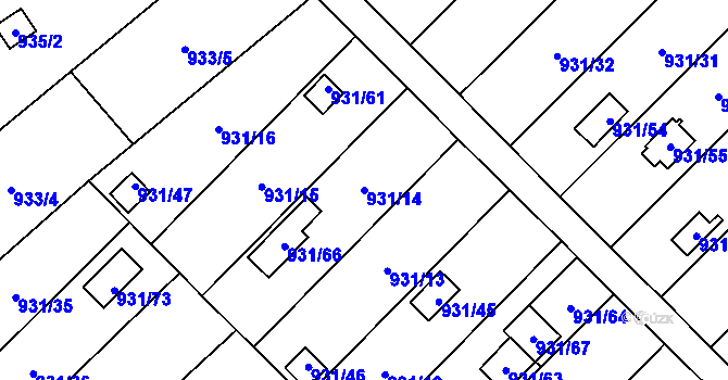 Parcela st. 931/14 v KÚ Suchohrdly u Znojma, Katastrální mapa